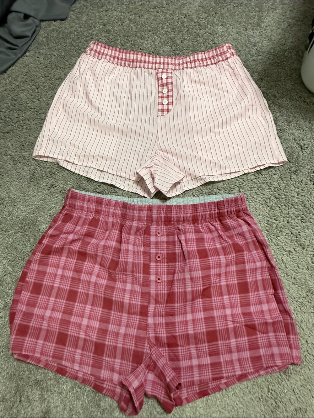 No Boundaries Pink Striped & Plaid Lounge Shorts Set